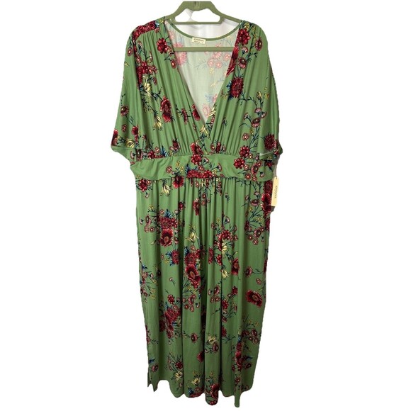 NWT Kiyonna Dress 4X Vienna Maxi Green Floral Slits Stretch Soft Boho Flowy - Picture 3 of 11